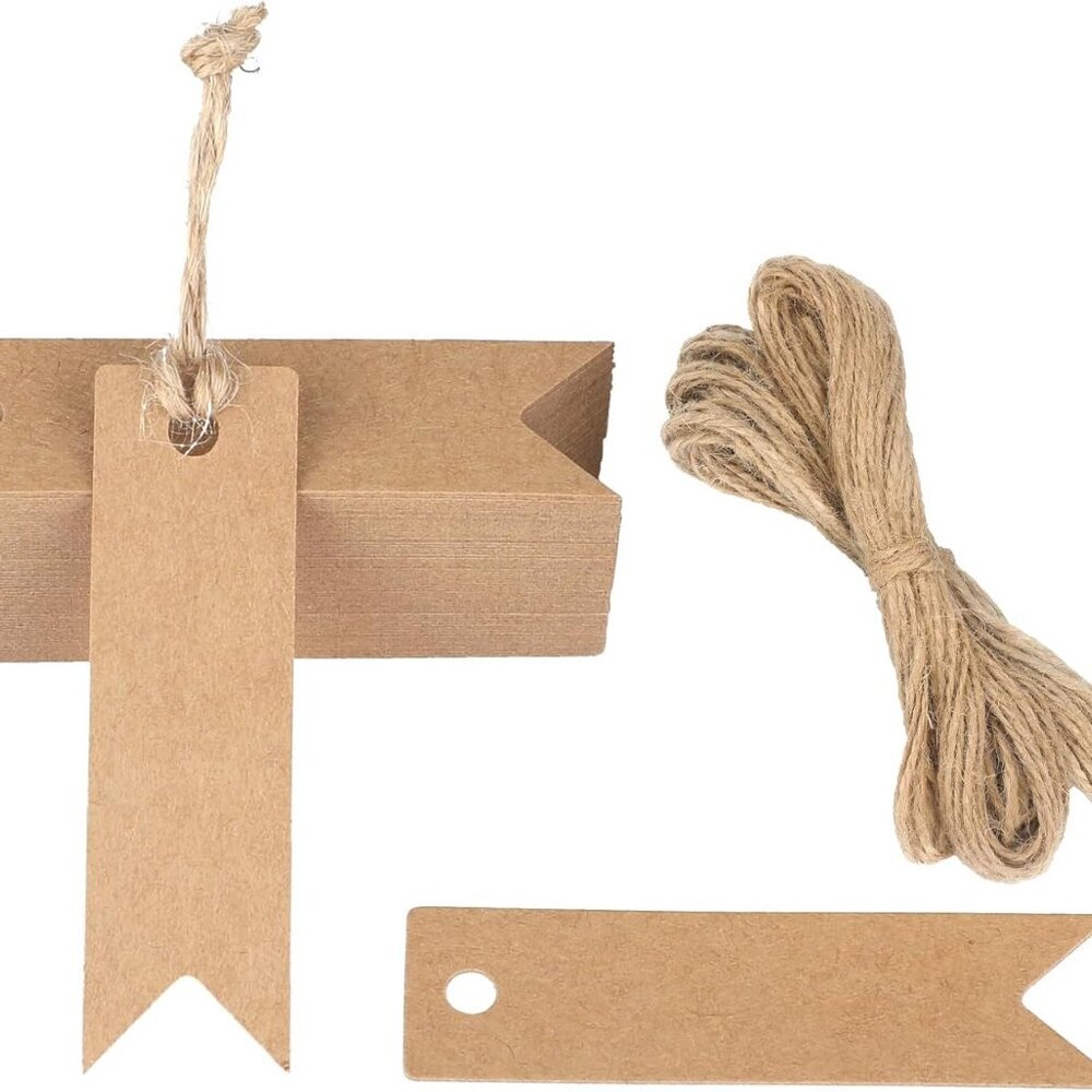 100PCS Mini Kraft Paper Gift Tags with String, 2.8 x 0.8 in Blank Paper Present